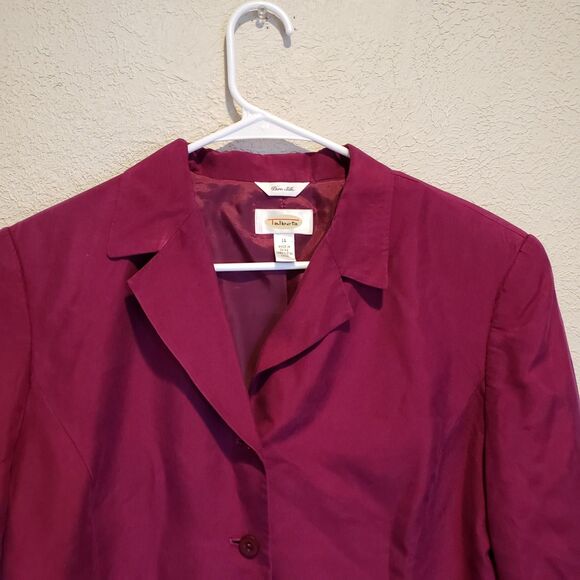 Vintage Talbots red pure silk Dress Suit Jacket Set Size 14 Career Business - Picture 3 of 13
